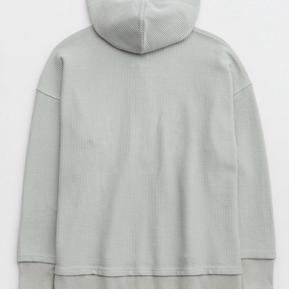 Aerie Ribbed Textured Henley Hoodie - Light Gray - Picture 4 of 9